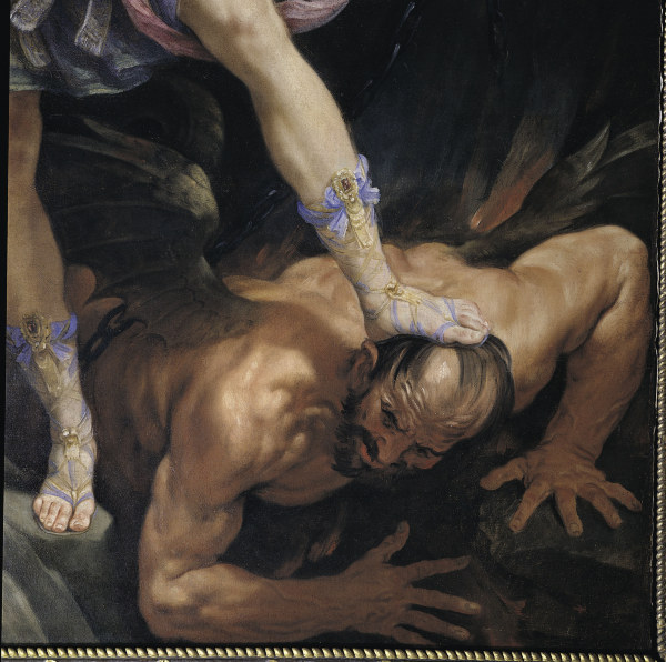 G.Reni, Kampf Michaels mit Satan, Aussch - Reni/St.Michael fighting the Devil/1635 - Reni, Guido , 1575-1642.